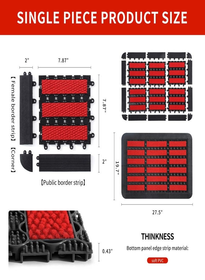 Linoows Heavy Duty Door Mat - DIY Interlocking Design, Dirt Trapper Front Doormat, 27.5x19.7 Inch All-Season Welcome Door Mats Non-Slip for Indoor Outdoor Entrance Home Commercial, Black & Red - Image 2