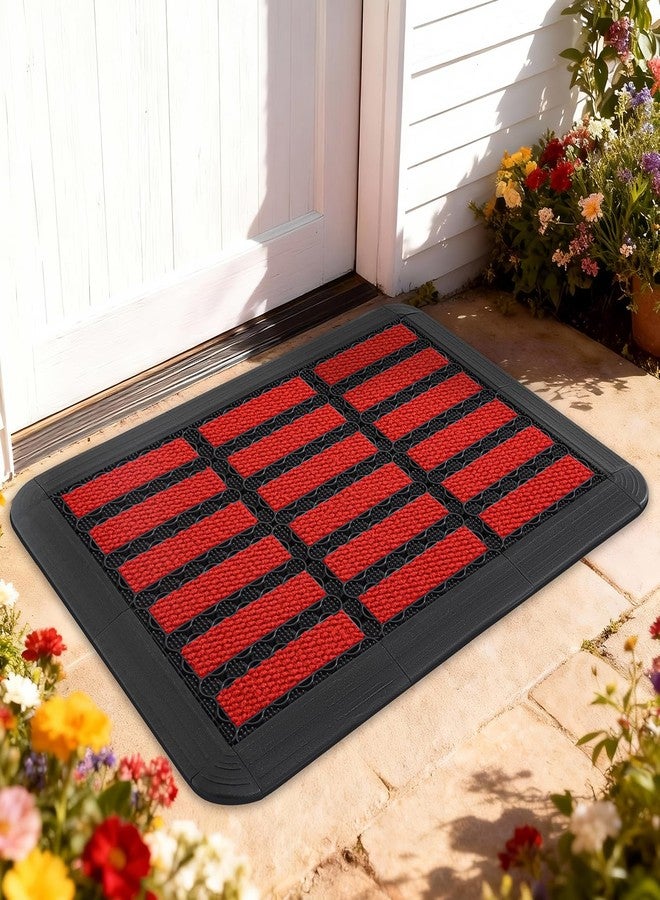 Linoows Heavy Duty Door Mat - DIY Interlocking Design, Dirt Trapper Front Doormat, 27.5x19.7 Inch All-Season Welcome Door Mats Non-Slip for Indoor Outdoor Entrance Home Commercial, Black & Red - Image 1