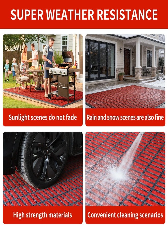 Linoows Heavy Duty Door Mat - DIY Interlocking Design, Dirt Trapper Front Doormat, 27.5x19.7 Inch All-Season Welcome Door Mats Non-Slip for Indoor Outdoor Entrance Home Commercial, Black & Red - Image 4