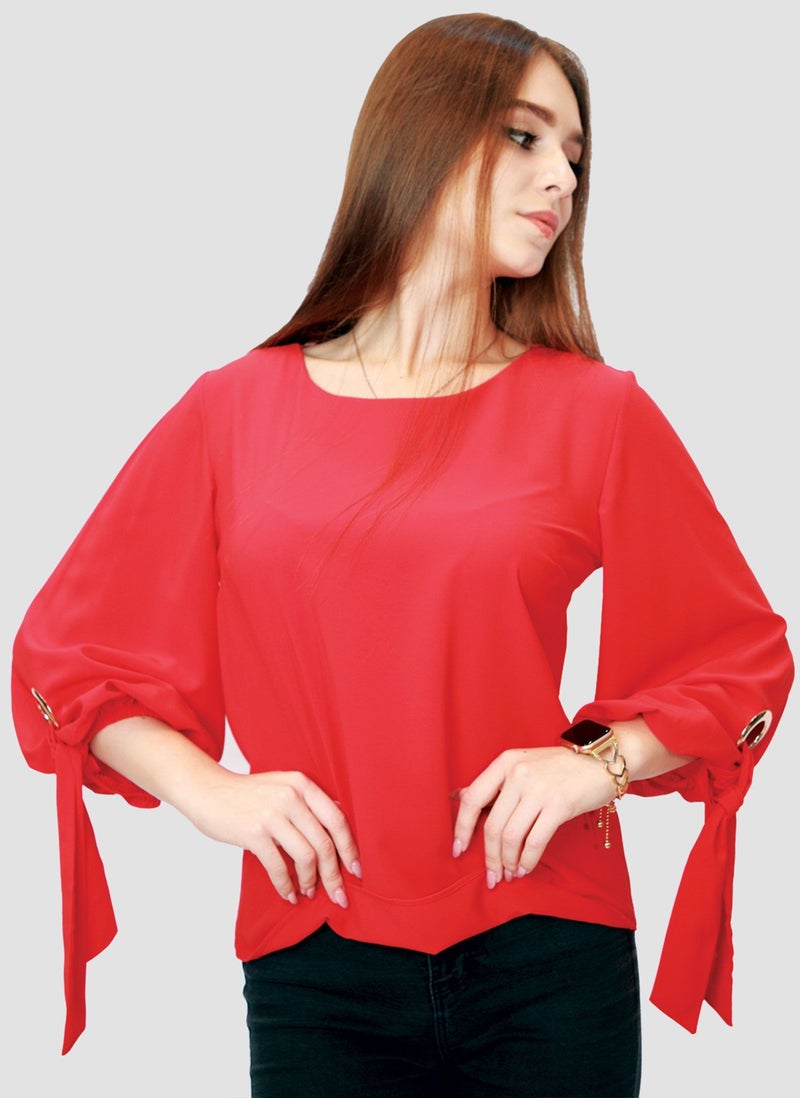 Kidwala Women'S Tops, Tees & Blouses Tie Sleeves, Red Blouse, Round Nick Top With 3/4 Quarter Sleeves Length, Waist Length Blouse - Image 5