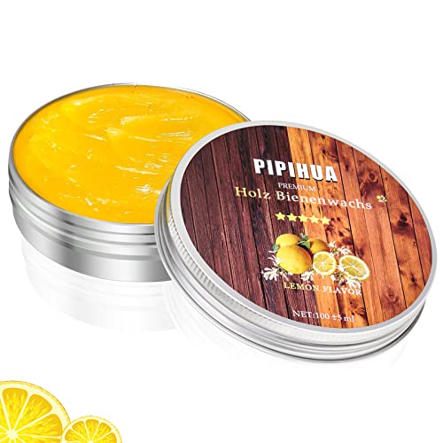PIPIHUA Beeswax Polish and Conditioner for Wood Furniture - Waterproof & Restorer Wood Wax, Multipurpose Beeswax Furniture Polish and Cleaner for All Types and Colours, Lemon(100g with Sponge) - Image 1