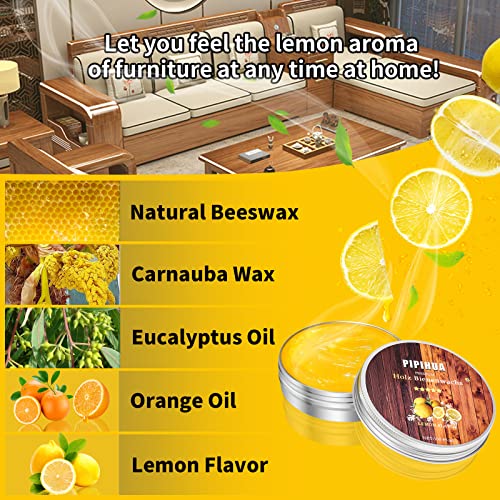 PIPIHUA Beeswax Polish and Conditioner for Wood Furniture - Waterproof & Restorer Wood Wax, Multipurpose Beeswax Furniture Polish and Cleaner for All Types and Colours, Lemon(100g with Sponge) - Image 2