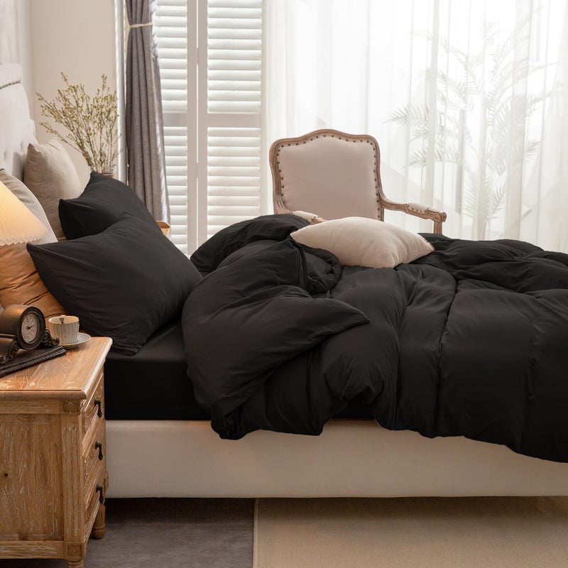 PURE ERA PURE ERA Jersey Knit Duvet Cover Set 100% T-Shirt Cotton Super Soft Comfy 3pc Bedding Set with Zipper Closure (Solid Black  Cal King) - Image 2