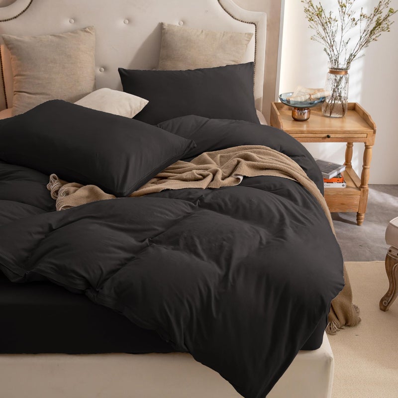 PURE ERA PURE ERA Jersey Knit Duvet Cover Set 100% T-Shirt Cotton Super Soft Comfy 3pc Bedding Set with Zipper Closure (Solid Black  Cal King) - Image 3