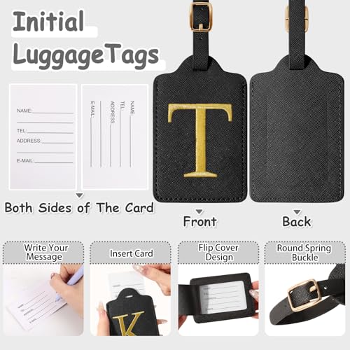 Iqimott Initial Letter Luggage Tag for Suitcase, Cute Luggage Bag, Waterproof PU Leather Travel Luggage Tag, Suitcase Identifier Name Tag, Monogrammed Suitcases Tags, Bag Tags for Handbags(Black T) - Image 3