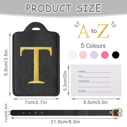 Iqimott Initial Letter Luggage Tag for Suitcase, Cute Luggage Bag, Waterproof PU Leather Travel Luggage Tag, Suitcase Identifier Name Tag, Monogrammed Suitcases Tags, Bag Tags for Handbags(Black T) - Image 2