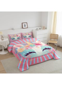 Erosebridal Erosebridal Little Girls Unicorn Bedding Sets Queen with Pillowcase, Cute Unicorn Comforter for Kids and Adults, Pink Rainbow Star Rose Floral Bedding Comforter Sets Unicorn Bedroom Decor  - Image 4