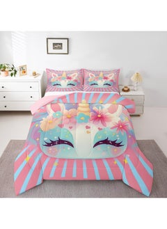 Erosebridal Erosebridal Little Girls Unicorn Bedding Sets Queen with Pillowcase, Cute Unicorn Comforter for Kids and Adults, Pink Rainbow Star Rose Floral Bedding Comforter Sets Unicorn Bedroom Decor  - Image 3