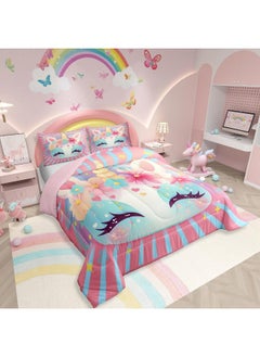 Erosebridal Erosebridal Little Girls Unicorn Bedding Sets Queen with Pillowcase, Cute Unicorn Comforter for Kids and Adults, Pink Rainbow Star Rose Floral Bedding Comforter Sets Unicorn Bedroom Decor  - Image 2