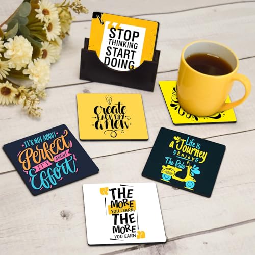My Creative Hut Tea Coasters Set of 6, Beautiful Design with Stand for Tea Cups, Coffee Mugs, and Glasses, Ideal for Diwali Gifting (Inspirational Quotes) - Image 1