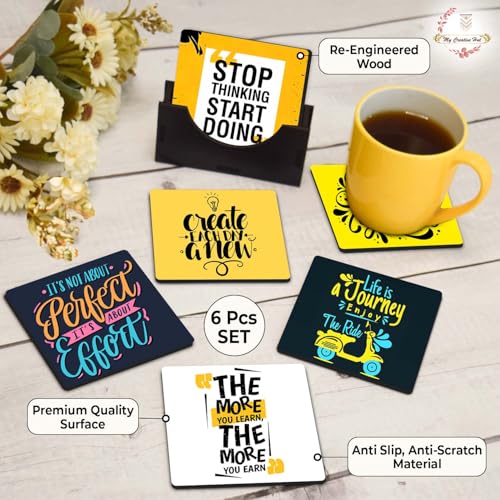 My Creative Hut Tea Coasters Set of 6, Beautiful Design with Stand for Tea Cups, Coffee Mugs, and Glasses, Ideal for Diwali Gifting (Inspirational Quotes) - Image 5