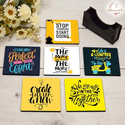 My Creative Hut Tea Coasters Set of 6, Beautiful Design with Stand for Tea Cups, Coffee Mugs, and Glasses, Ideal for Diwali Gifting (Inspirational Quotes) - Image 3