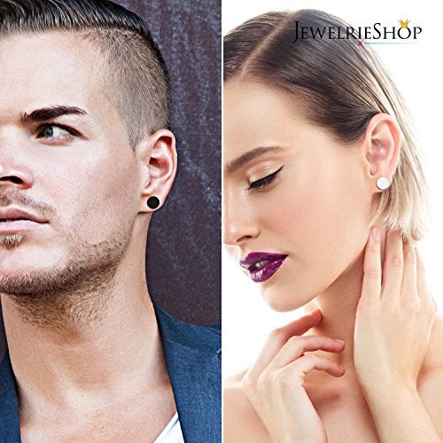 JewelrieShop Black Faux Gauges Plugs Earrings for Men Stainless Steel Dot Disc Studs Circle Flat Back Cheater Tunnel Dumbbell Earrings Women(18 Gauges,2 Pairs,9mm,Black and Silver) - Image 4