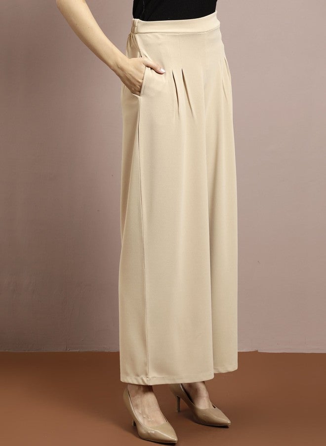 Athena Beige Wide Leg Trousers for Women - Image 2
