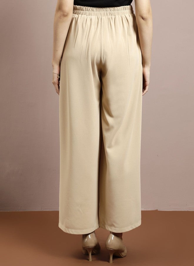 Athena Beige Wide Leg Trousers for Women - Image 3