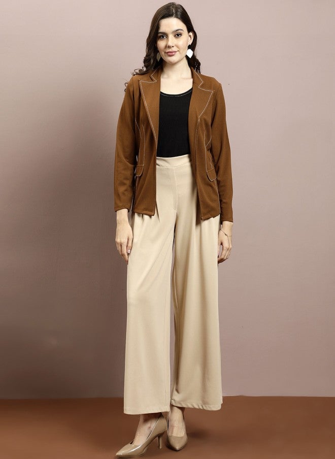 Athena Beige Wide Leg Trousers for Women - Image 4