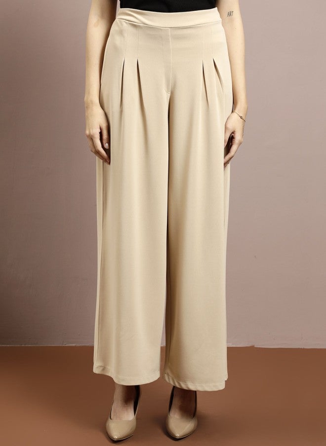 Athena Beige Wide Leg Trousers for Women - Image 1