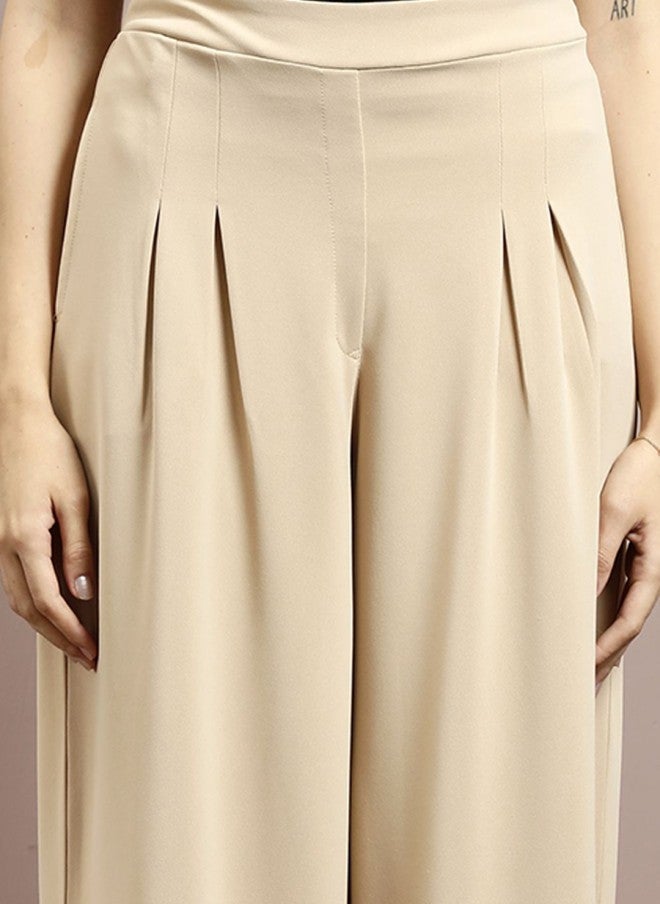Athena Beige Wide Leg Trousers for Women - Image 5