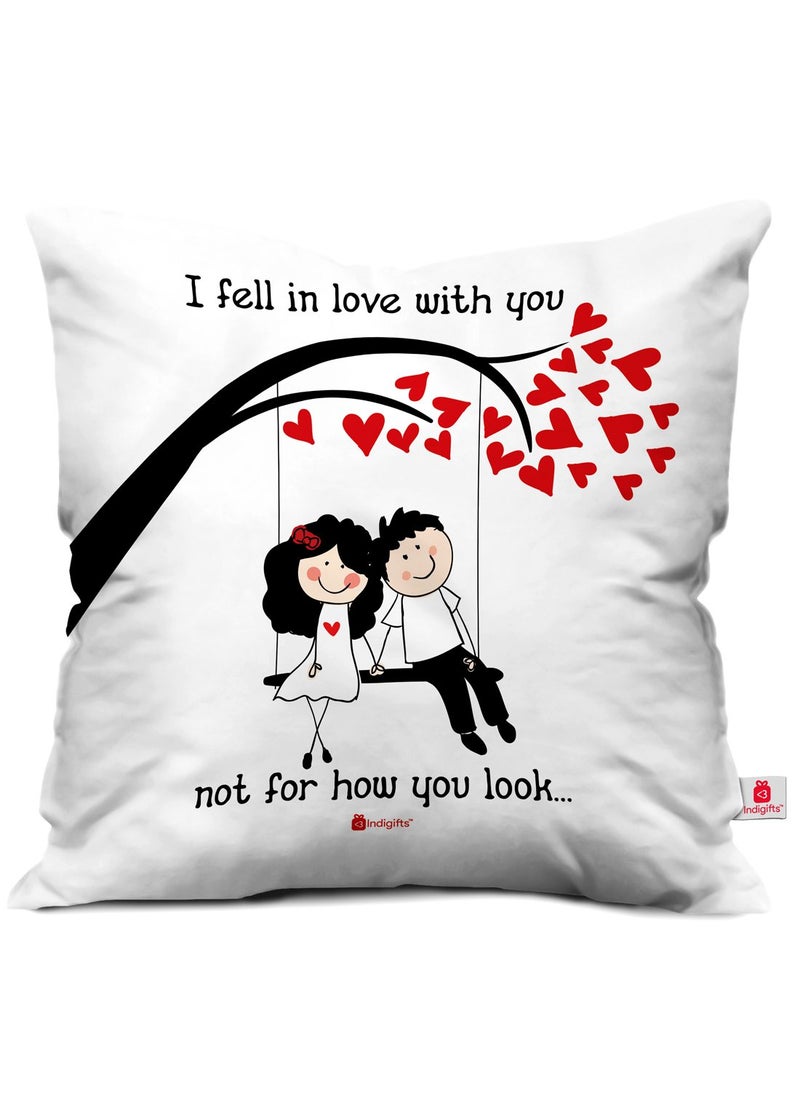 Indigifts - Indigifts Valentine Gifts Hamper Micro Satin Love Quote Romantic Couple On A Swing Cushion Cover with Fibre Filler, Mug and Wool Heart Hanging, Gifts for Girlfriend, Gifts for Wife, Love Gifts - Image 1