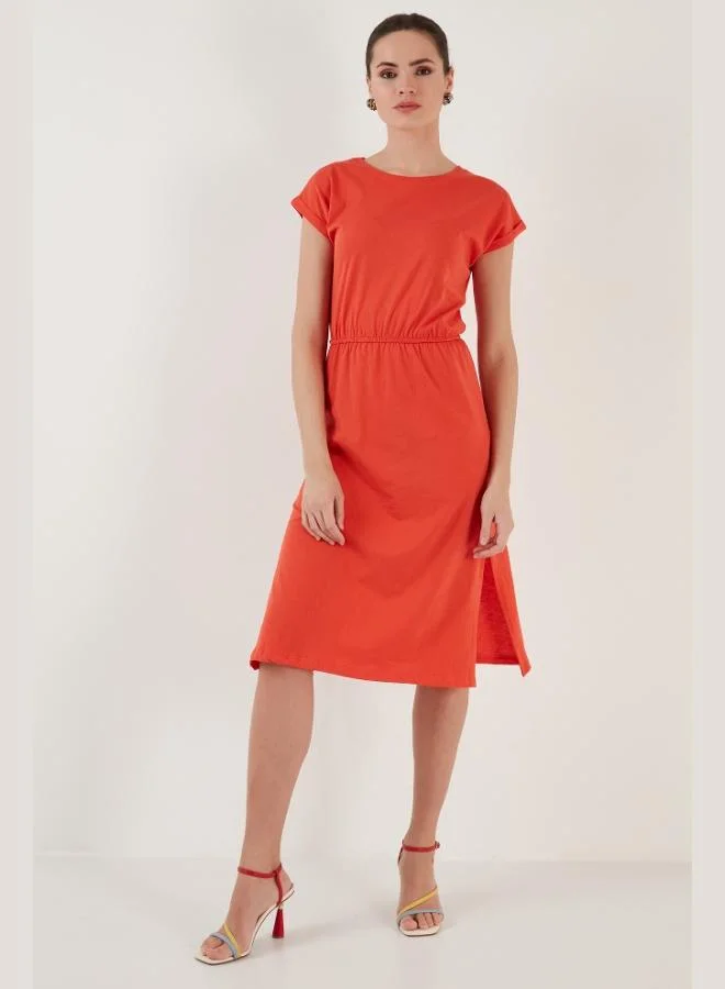 Lela Lela Cotton Short-Sleeved Double-Slit Midi Dress Women's Dress 5864205