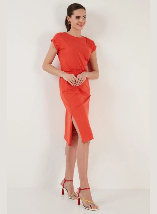 Lela Lela Cotton Short-Sleeved Double-Slit Midi Dress Women's Dress 5864205