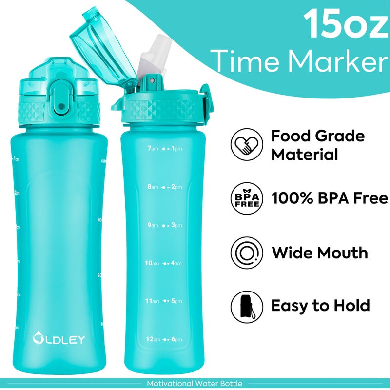 OLDLEY Kids Water Bottle with Straw for School Girls Boys, 15 oz Unbreakable Leak-Proof BPA-Free Motivational Water Bottles with Times to Drink for Travel Sports Gym, 1 Straw Lid, Mint - Image 4