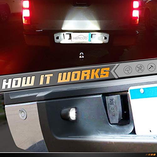 HERCOO LED License Plate Light Lamp Lens White Bulbs Black Rear Housing Compatible with 1999 after Silverado Sierra Avalanche Suburban Escalade Yukon GMC Cadillac Truck Step Bumper, Pack of 2 - Image 4