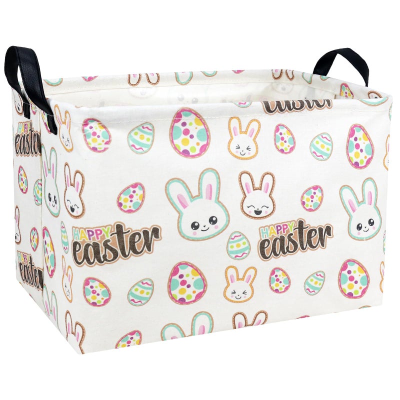 NIETEIN Kid Large Empty Easter Basket Personalized Fabric Bunny Easter Basket for Boy and Girl Happy Rabbit Easter Egg - Image 3