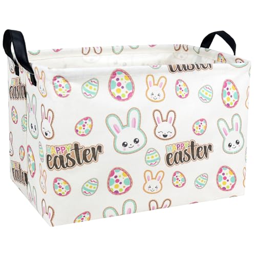 NIETEIN Kid Large Empty Easter Basket Personalized Fabric Bunny Easter Basket for Boy and Girl Happy Rabbit Easter Egg - Image 1