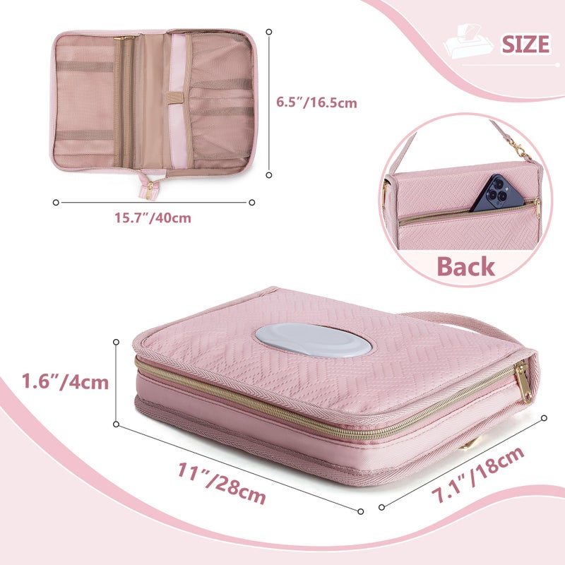 Rexmica Diaper Clutch Bag with 2 Pieces Wipes Dispensers, Small Diaper Bag with Multiple Pockets for Storage of Baby Necessities, Baby Travel Essential, Pink - Image 4