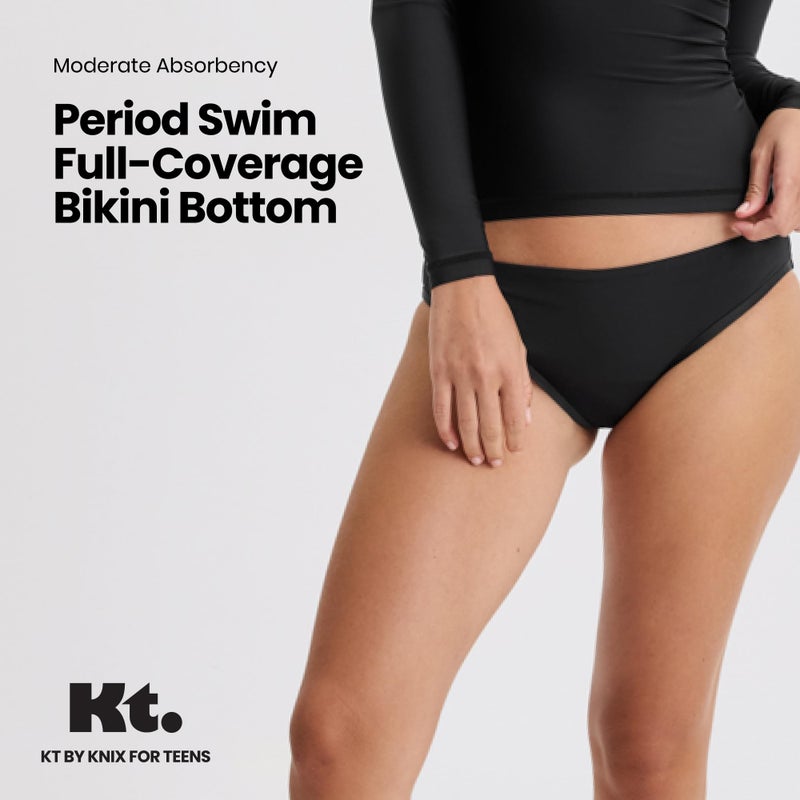 KNIX Kt Leakproof Teen Period Swim Bikini Bottom - Bikini Bottom for Teens - UPF 50+ Fabric, Machine Washable - Black, Small - Image 2