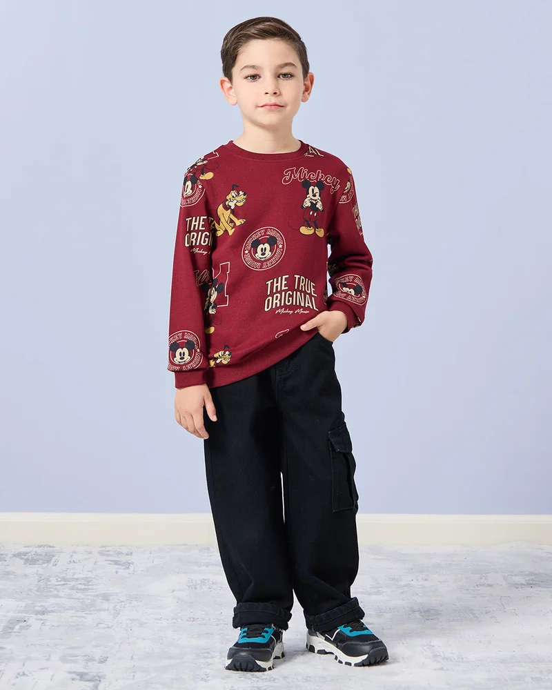 ردتاغ Boys Burgundy Mickey Mouse Print Sweatshirt