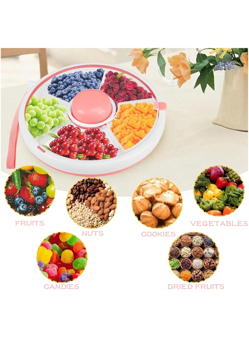 بيوينتي بوينتي صندوق الوجبات الخفيفة للأطفال,حاوية الوجبات الخفيفة الدوارة 360 درجة,الوجبات الخفيفة الدوارة التخزين مع 5 موزع المقصورة والغطاء,صندوق الوجبات الخفيفة القابلة لإعادة الاستخدام منظم الفاكهة الدوارة للسفر المنزلي - Image 5