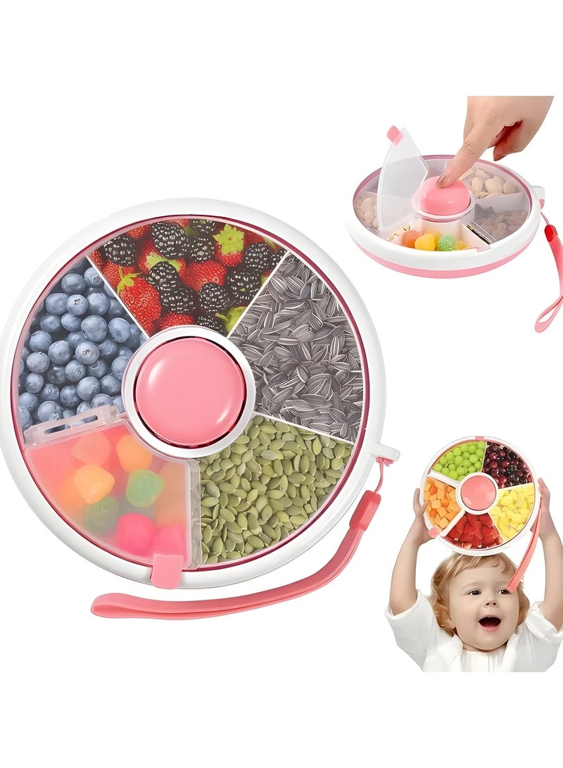 بيوينتي بوينتي صندوق الوجبات الخفيفة للأطفال,حاوية الوجبات الخفيفة الدوارة 360 درجة,الوجبات الخفيفة الدوارة التخزين مع 5 موزع المقصورة والغطاء,صندوق الوجبات الخفيفة القابلة لإعادة الاستخدام منظم الفاكهة الدوارة للسفر المنزلي - Image 1