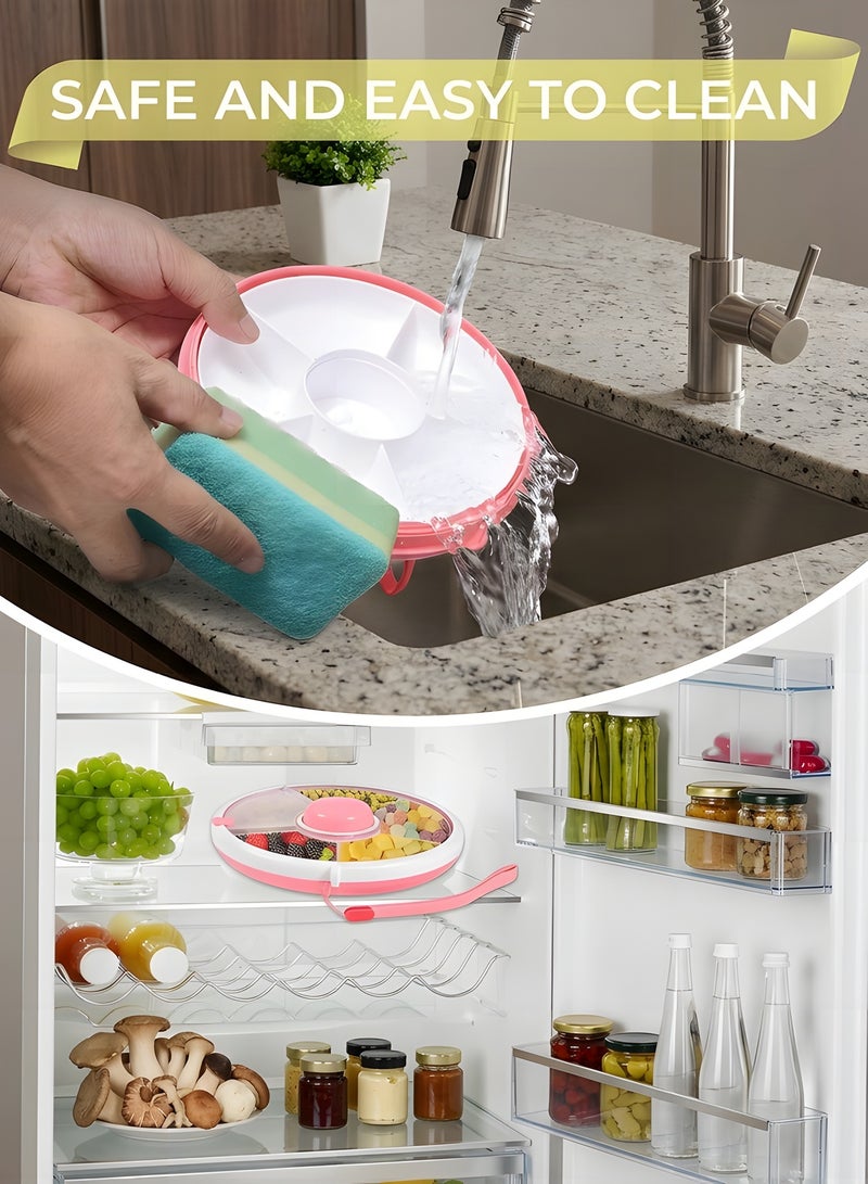 بيوينتي بوينتي صندوق الوجبات الخفيفة للأطفال,حاوية الوجبات الخفيفة الدوارة 360 درجة,الوجبات الخفيفة الدوارة التخزين مع 5 موزع المقصورة والغطاء,صندوق الوجبات الخفيفة القابلة لإعادة الاستخدام منظم الفاكهة الدوارة للسفر المنزلي - Image 3