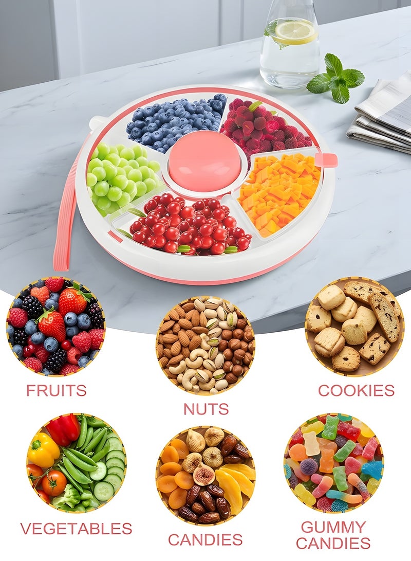 بيوينتي بوينتي صندوق الوجبات الخفيفة للأطفال,حاوية الوجبات الخفيفة الدوارة 360 درجة,الوجبات الخفيفة الدوارة التخزين مع 5 موزع المقصورة والغطاء,صندوق الوجبات الخفيفة القابلة لإعادة الاستخدام منظم الفاكهة الدوارة للسفر المنزلي - Image 4