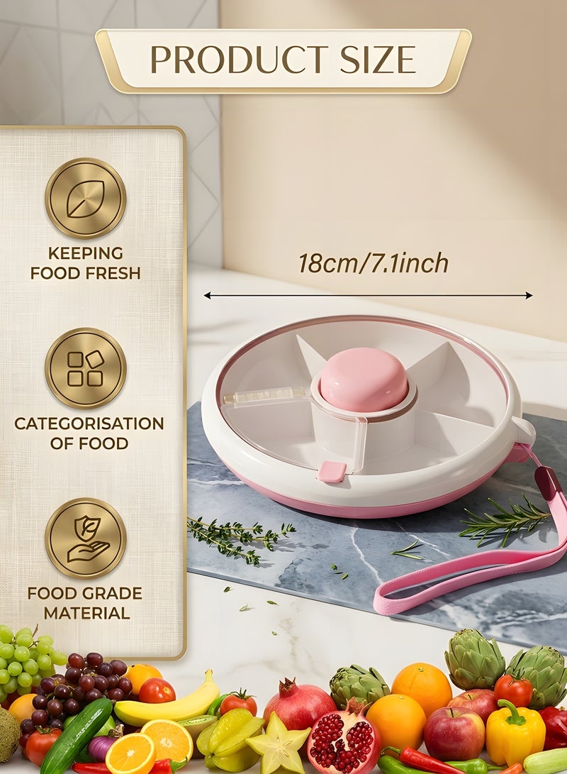 بيوينتي بوينتي صندوق الوجبات الخفيفة للأطفال,حاوية الوجبات الخفيفة الدوارة 360 درجة,الوجبات الخفيفة الدوارة التخزين مع 5 موزع المقصورة والغطاء,صندوق الوجبات الخفيفة القابلة لإعادة الاستخدام منظم الفاكهة الدوارة للسفر المنزلي - Image 2