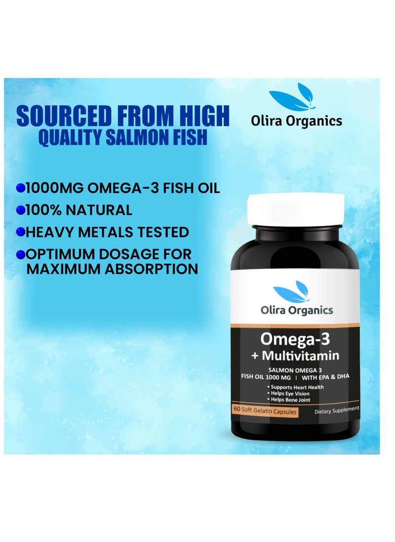 Olira Organics - Omega 3 + Multivitamin 60 Softgels | Supports Heart Health, Eye Vision & Bone Health - Image 1