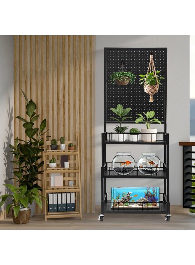 NectaCol Pegboard Panels, 3-Tiers Metal Pegboard Display Stand with Peg Board Panel, Standing Pegboard Display Rack, Craft Show Display, Art Display and Retail Display Stand with 10 Hooks - Black - Image 5