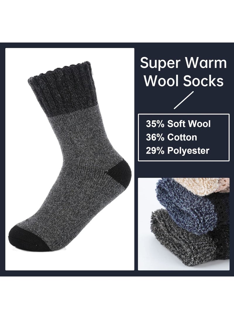 Luckam Men's Thermal Wool Socks, Autumn Winter Cashmere Mid-Calf, Thick Fleece Lined Warm Casual Socks for Outdoor Indoor Wear, Soft Cozy Knit for Work Hiking Everyday, Gift for Him 3Pcs - Image 5
