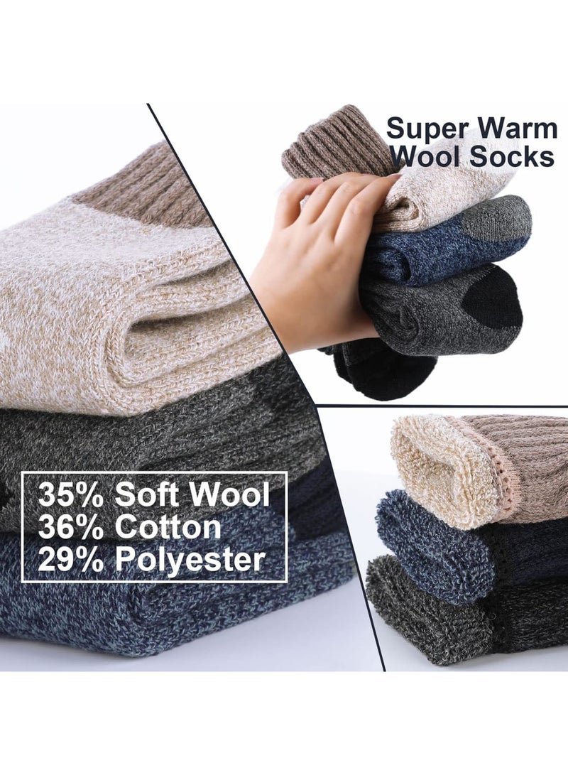 Luckam Men's Thermal Wool Socks, Autumn Winter Cashmere Mid-Calf, Thick Fleece Lined Warm Casual Socks for Outdoor Indoor Wear, Soft Cozy Knit for Work Hiking Everyday, Gift for Him 3Pcs - Image 2
