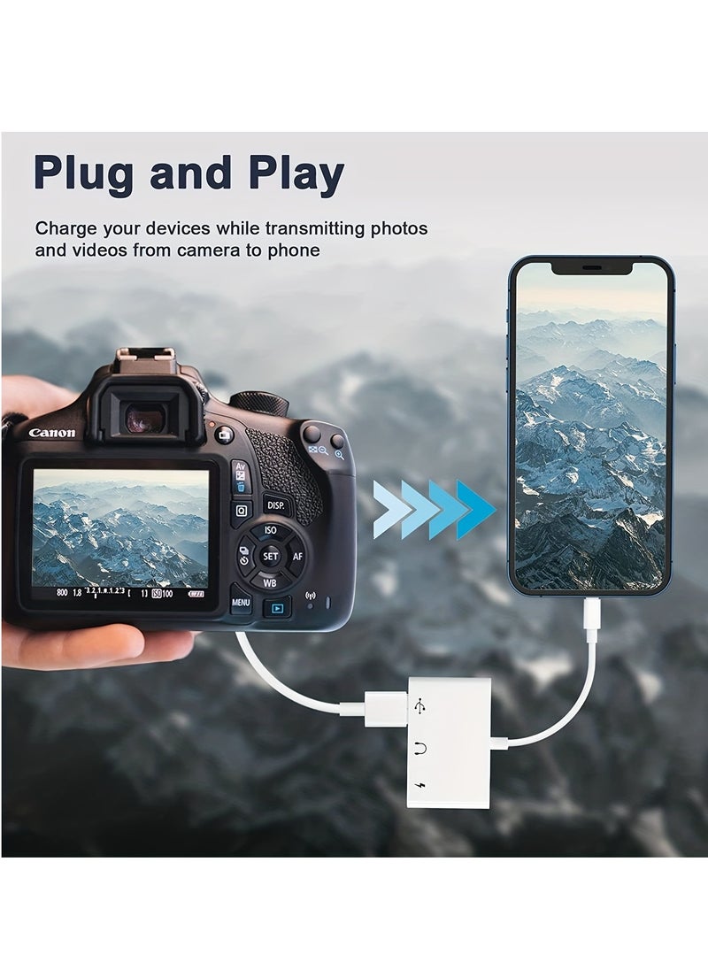 Generic - 3 in 1 USB Female OTG Adapter with Charging and 3.5mm Headphone Audio Jack Splitter for iPhone/iPad,Support USB Flash Drive,MIDI Keyboard - Image 1