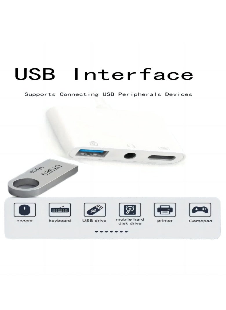 Generic - 3 in 1 USB Female OTG Adapter with Charging and 3.5mm Headphone Audio Jack Splitter for iPhone/iPad,Support USB Flash Drive,MIDI Keyboard - Image 1