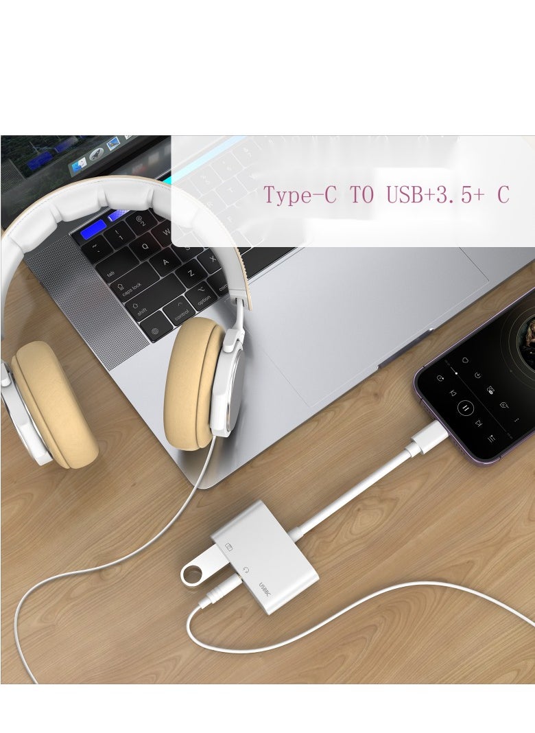 Generic - 3 in 1 USB Female OTG Adapter with Charging and 3.5mm Headphone Audio Jack Splitter for iPhone/iPad,Support USB Flash Drive,MIDI Keyboard - Image 1