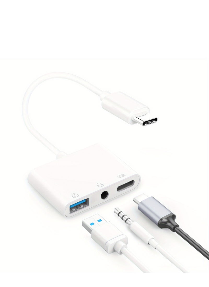 Generic - 3 in 1 USB Female OTG Adapter with Charging and 3.5mm Headphone Audio Jack Splitter for iPhone/iPad,Support USB Flash Drive,MIDI Keyboard - Image 1