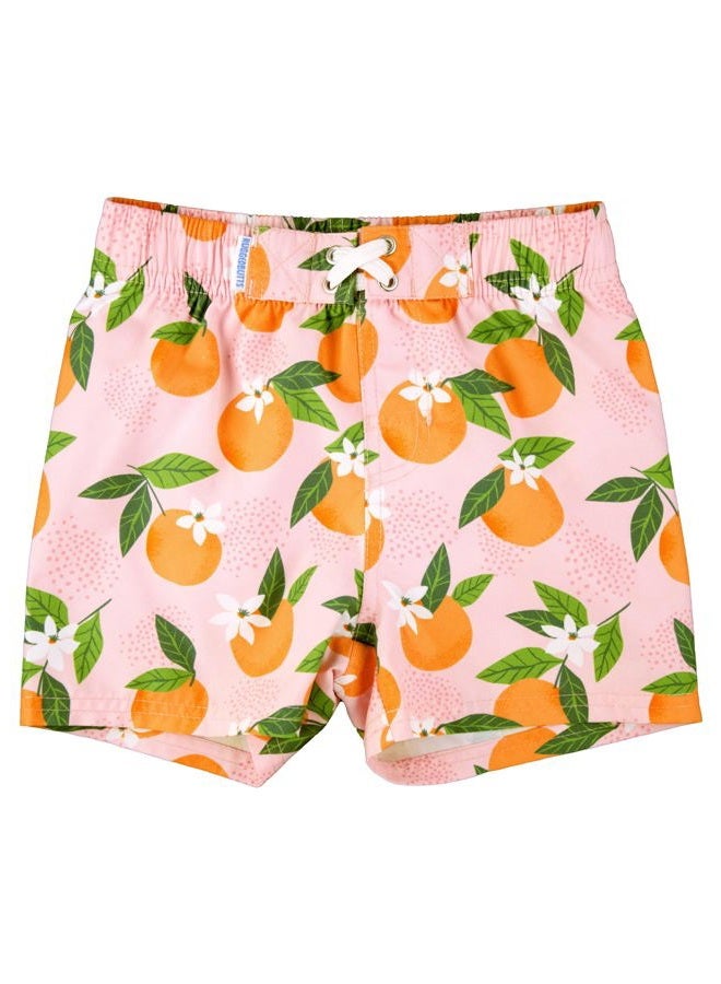 RUGGEDBUTTS Boys UPF50+ Sun Protection Fruits & Florals Swim Trunks - Orange You The Sweetest, 2T - Image 1