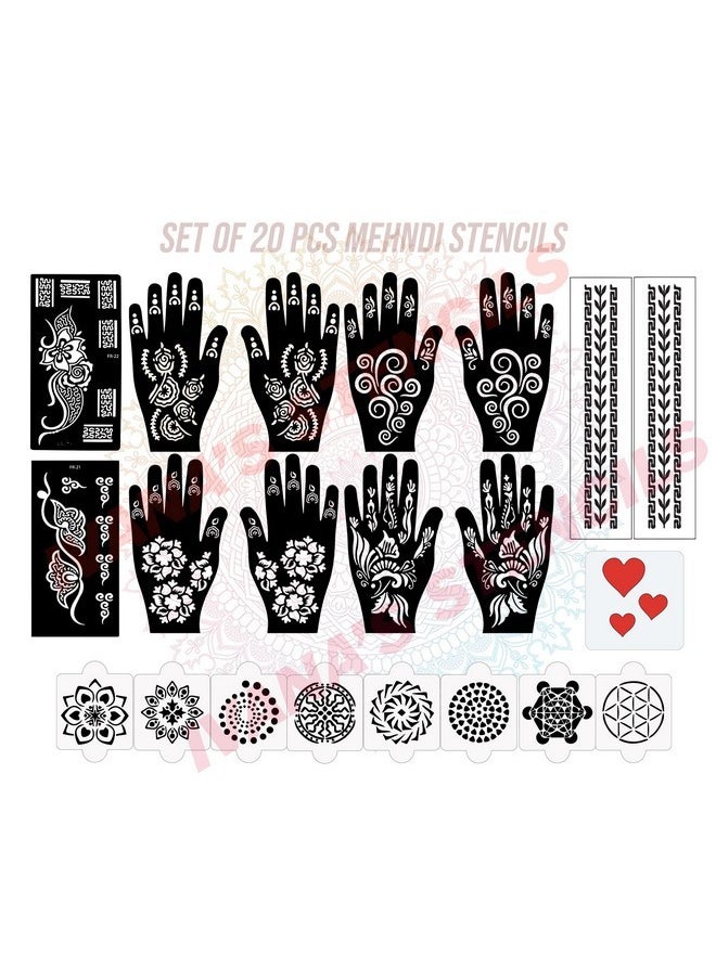 ivana's - Set Of 20 Pcs Combo Pack, Reusable Henna Stickers For Hands Latest Mehandi Design Stencils For Girls, Women, Kids & Teen, D-2369 - Image 1