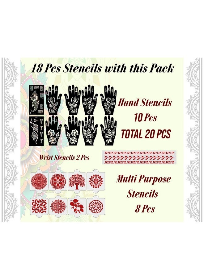 ivana's - Set Of 20 Pcs Combo Pack, Reusable Henna Stickers For Hands Latest Mehandi Design Stencils For Girls, Women, Kids & Teen, D-2369 - Image 1