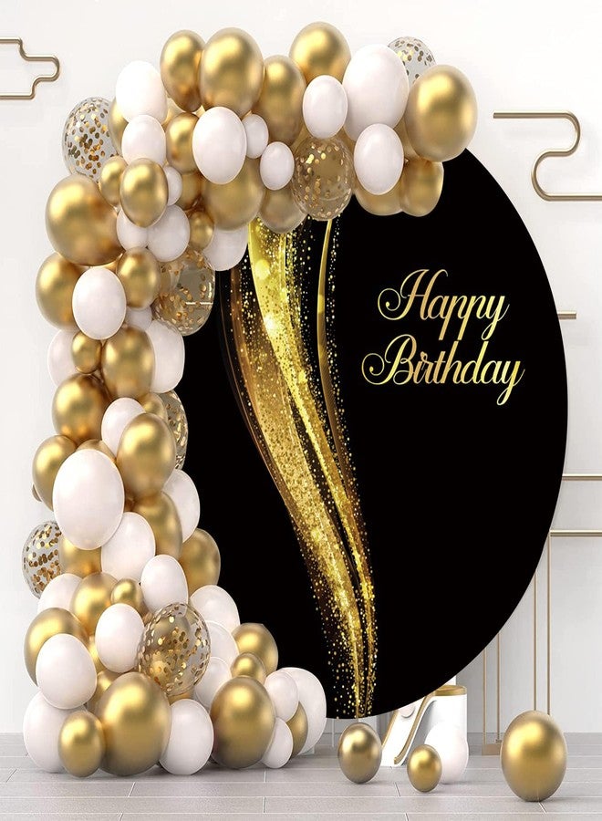 خلفية تصوير دائرية سوداء وذهبية من OFILA، مقاس 7.2 قدم، ذهبية لامعة، مثالية لتصوير عيد ميلاد سعيد. مصنوعة من قماش عالي الجودة، مناسبة لتزيين حفلات أعياد الميلاد، وجلسات التصوير في الاستوديوهات. مصنوعة من البوليستر. - Image 3