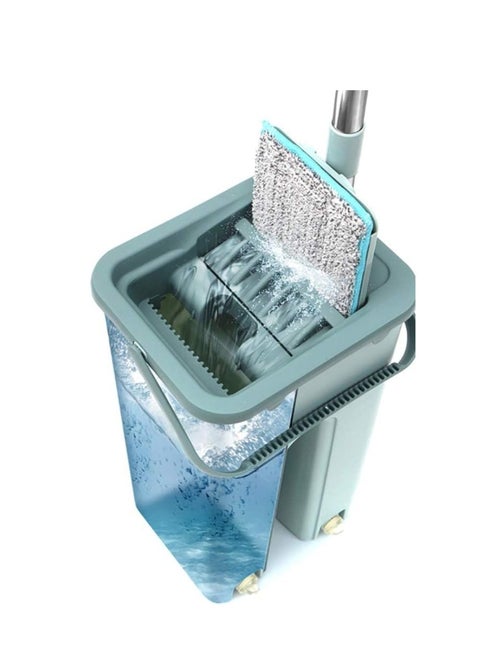 Foldable Flat Mop Set with Bucket, Pressure Washing Floor Cleaning System for Home, Dry and Wet Use on Hard Floors, 360 Degree Flexible Mop Head with 2 Reusable Microfiber Pads